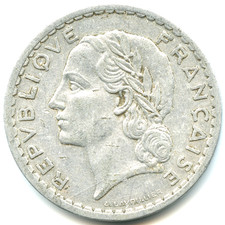 RARE 5 francs Lavrillier aluminium 1945 C n°7133