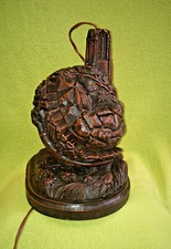 Etonnant ancien pied de lampe bois sculpté foret noir ? BRIENZ ? église...