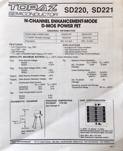 Sd220 channel enhanced - sd220, n-channel