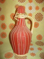 Vintage 60s Ancienne BOUTEILLE FIL SCOUBIDOU et OSIER 50cl pour Eau de Vie Huile