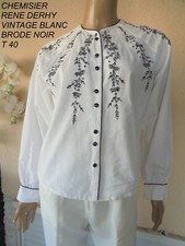 CHEMISIER * RENE DERHY* BLANC BRODE NOIR VINTAGE 100 % COTTON  T M 40