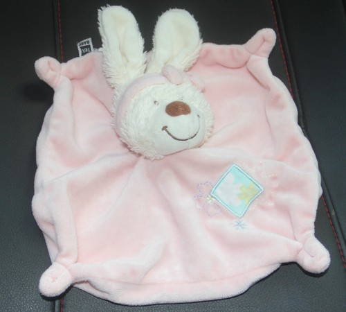Doudou plat lapin rose fleur - plat,