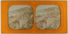 Ville Plage Bord de mer c1870 Photo Stereo Diorama Vintage Albumine P73L4n