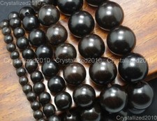 Bracelet de perles rondes en bois d'ébène noir naturel, 6mm, 8mm, 12mm,...