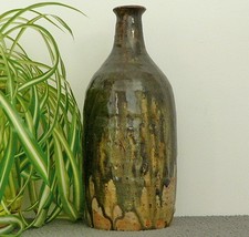 ANCIEN VASE BOUTEILLE EN GRÈS FLAMMÉ CÉRAMIQUE ÉMAILLÉE SIGNÉ PUISAYE LA BORNE ?