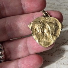 Médaille Signée BECKER Argent Vermeil Retour Alsacienne Cigogne 1900 Art Nouveau