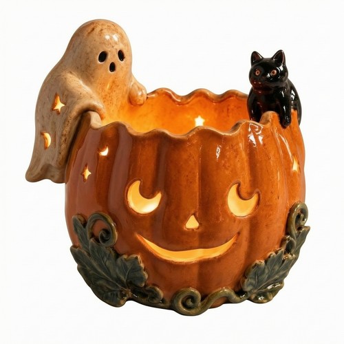 Bougeoir citrouille avec chat - bougeoir,