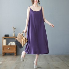 Femmes Uni Jupon Complet Slip Bretelle Long Caraco Sous Robe D'Été Décontracté