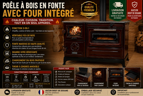 Poêle bois fonte avec - poêle, en