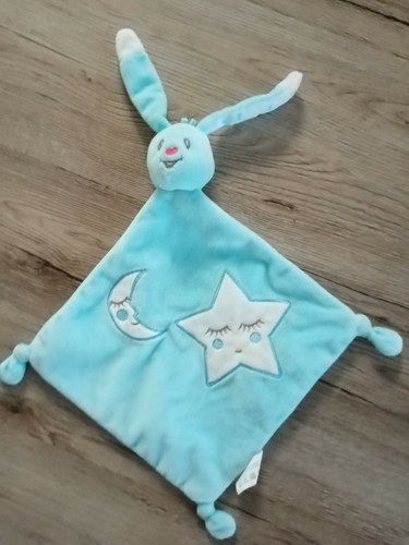 Doudou plat tete lapin bleu - plat,