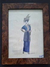 DESSIN ORIGINAL AQUARELLE MODE HTE COUTURE ART NOUVEAU- ART DECO