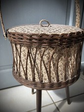 Travailleuse vintage Osier design Scandinave Tripode 1960 70