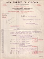 LYON - LETTRE AUX FORGES DE VULCAIN , MACHINES OUTILS ET OUTILLAGES - 1940