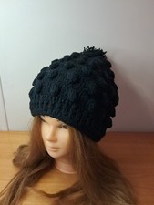 Bonnet Tu Femme Pompon Hiver Tricoté Main Thermique Ski 100%laine Népal