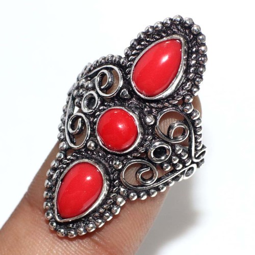 Bague argent plaqué corail - en,