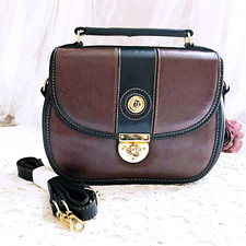 Sac à main à rabat cuir marron foncé multi-poches et bandoulière