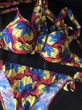 Maillot 2 Pièces Haut Coqué Lien Bikini Noeud Motif Exotique DARJEELING 90B 38