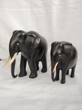 2 Anciennes Statues vintages Éléphants En Bois Noir