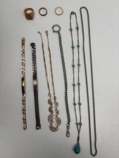 Lot de Bijoux anciens Fantaisie plaqué or et argent Gourmettes Collier Bagues