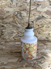 Suspension Ancienne Opaline Blanche + Décor Jaune Orange Années 70 Vintage #D124