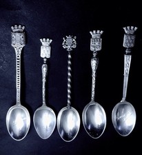 5 Cuillères  de collection De Blason Bretons Bretagne Métal Argenté