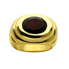 BAGUE JONC DECO SPIRALE   EN OR JAUNE  AVEC GRENAT  TAILLE  51,5