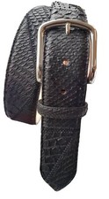 Ceinture Python, Cuir de Vachette et d'Autruche, Patchwork "Pyramides" , 4 cm