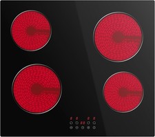 Plaque Vitrocéramique 4 Feuxs Encastrable, 6000W, Plaque de Cuisson Électrique