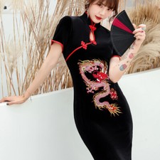 Femme Velours Qipao Robe