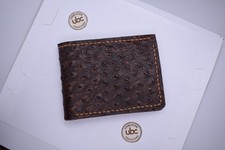 Portefeuille homme en cuir d’autruche rustique fait main fin à deux volets