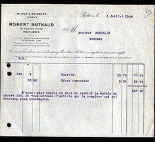 POITIERS (86) TISSUS , BLANCS & SOIERIES "Robert BUTHAUD" Facture en 1928