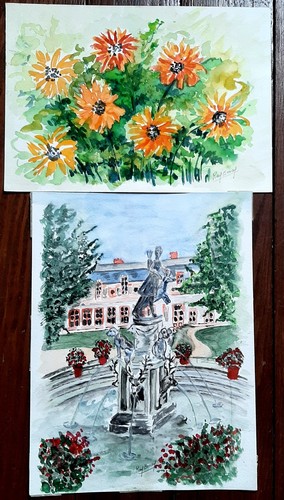 Deux aquarelles fleurs - aquarelles,