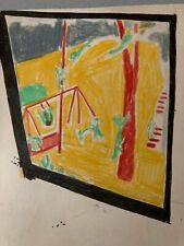 Très Beau Dessin  Crayon Art Brut Outsider 1960 Naïf Animaux Géométrique 1960