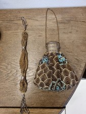 Ancienne Bourse Aumonière Métal Broderie Motif Oiseau Héron