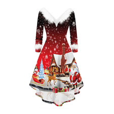 Robe Longue Noël Cosplay Bonhomme Neige Grande Jupe Vintage Sexy Fausse Fourrure