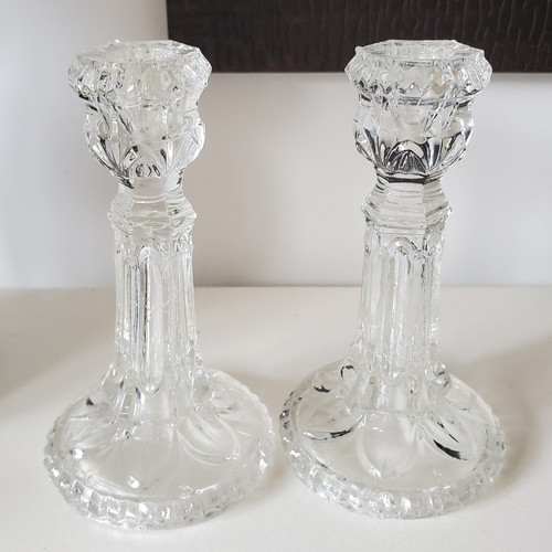 Paire bougeoirs verre - de, en