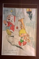 RARE DESSIN COULEURS  AQUARELLE  ALAIN MAURY JOHAN et PIRLOUIT  Peyo Schtroumpfs