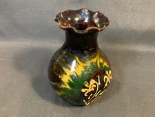 Ancien petit vase en terre vernissée de Savoie décor edelweiss chalet montagne