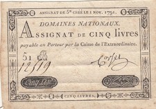 5 Livres - Timbre sec portrait de Louis XVI (01-11-1791) - Sign. Corset - Série 