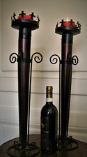 Pair of Vtg Midcentury French Wood & Metal XL Torches Candle Holders Candelabra