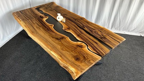 Black epoxy wood table - wood,