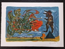 Pierre Cadiou Lithographie en couleurs illustrations Georges Brassens estampe