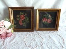 2 anciens petits cadres rectangulaire  points de croix  floral roses