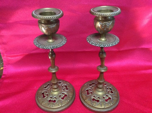 Paire bougeoirs bronze - paire,