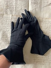 Vintage French Black Stylised 1950s Cotton Mix Gloves by Gant Neyret Paris Sz7.5