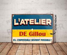 Plaque métal vintage atelier personnalisé Décoration Déco panneau avec prénom