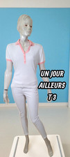 Un jour ailleurs Taille 40  Superbe polo manches courtes blanc et rose femme