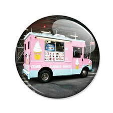 Badge CAMION MARCHAND de GLACE Ice Cream food truck yummy pink retro pin Ø25mm