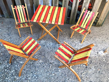 Jouet ancien table et 4 chaises pliantes en bois vintage en bon état années 1970