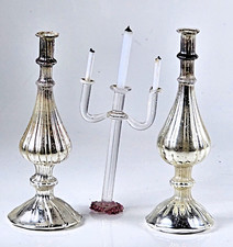 MINIATURE ANCIEN CHANDELIER VERRE FILÉ de NEVERS XVIIIè BOUGEOIRS MERCURISÉ XIXè